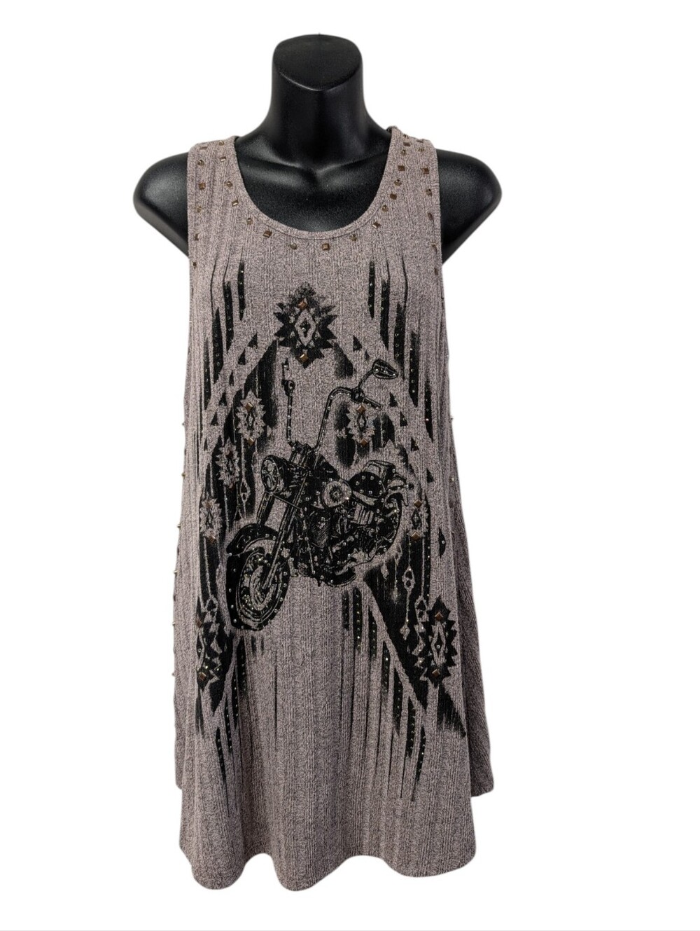 Be.Vocal Gray Motorcycle Studded Rhinestone Tank Top Size M Made in USA